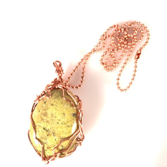 Conceptual Subculture Copper Wire Wrapped Necklace with Yellow Stone - Picture 2 of 6